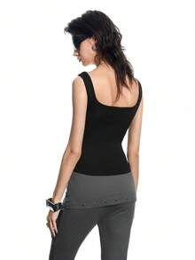 Airlisse Women's Black Summer Street Wear Y2K Sleeveless Knit Ribbed Tank Top,Grommet Decor Biker Chic Club Vest,Metal Eyelets Goth Fitted Rave Tops - Black - View 2
