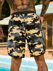 Zalmeno 男士迷彩印花斜插口袋抽绳腰休闲度假沙滩短裤 - 彩色 - 查看 2
