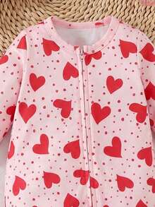 SHEIN 新生儿爱心印花长袖休闲舒适家居服 - 粉色 - 查看 5