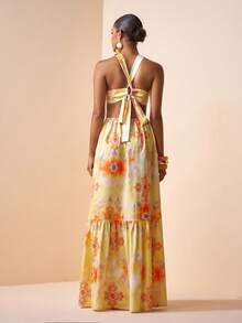 Zivah 2026春夏新款音乐节、复活节、圣帕特里克节、情人节、约会、西部风、游牧风、生日派对、毕业典礼、大学、学生、日常穿着、百搭基础款、休闲、度假、邮轮旅行、海滩、日光浴、爆款、街头风、婚礼宾客波西米亚风、通勤、早午餐、机场、派对、假日郊游、办公穿着、露背吊带镂空扎染印花黄色长裙 - 黃色 - 查看 3