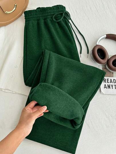 Comfortcana 大码纯色抽绳高腰休闲直筒运动裤