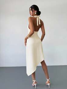 Firerie 女士优雅露背系带连衣裙，适合约会之夜、独特度假、婚礼季节，米色，女士夏季连衣裙 - 杏色 - 查看 2