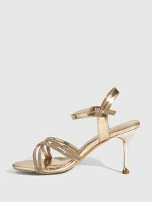 CUCCOO SZL Women's Fashion High Heel Sandals, Fashionable Rhinestone Embellished High Heel Sandals - Champagne - View 9