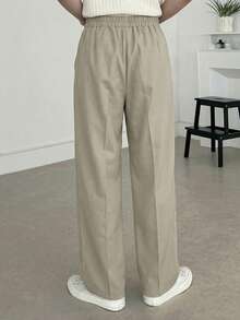 DAZY Men's Solid Color Khaki Waistband Design Long Suit Pants, Spring/Summer - Khaki - View 2