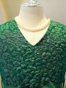 適合十幾歲女孩的綠色提花網紗連衣裙 - 綠色 - 查看 4