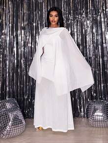 Veslaya Đầm maxi dài ôm sát, cổ chữ V, vạt bất đối xứng, chất liệu lưới xuyên thấu, co giãn, thích hợp cho mùa Xuân/Hè và các dịp lễ hội - Dành cho nữ cỡ lớn. - trắng - Xem 4