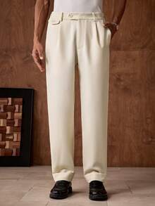 AKNOTIC Business Casual 男士休闲杏色长裤，舒适百搭，适合通勤、商务、街头、聚会等场合，时尚百搭，生日礼物之选。春夏新款男士白色正装裤，男士高腰裤，男士褶裥西装裤，米色长裤，白色休闲裤 - 杏色 - 查看 5