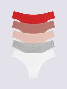 Loungeista 5 件装女士舒适内裤套装字母腰带内衣女式内衣内裤纯色内裤无缝内裤 - 彩色 - 查看 2