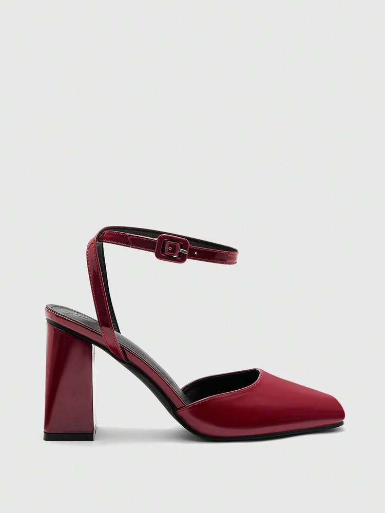 CUCCOO BIZCHIC 女性用スクエアトゥ チャンキーヒール PUレザースリッポンシューズ、ファッショナブルなミニマリストデザイン、デイリー、パーティー、バンケットウェアに快適、オープンヒールのクロスストラップ