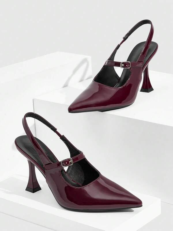 CUCCOO SZL Tacones altos de mujer de 9 cm, zapatos de tacón de aguja elegantes con correa trasera, fáciles de usar, de material PU con hebilla de cinturón de palabra cruzada, tacones altos negros de tacón de gatito, adecuados para uso diario/fiesta/oficina, zapatos profesionales de mujer