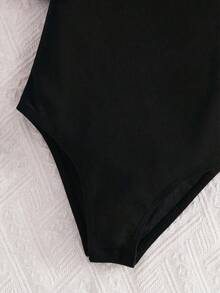 SHEIN 女童纯色翻领泡泡袖连体裤 - 黑色 - 查看 5