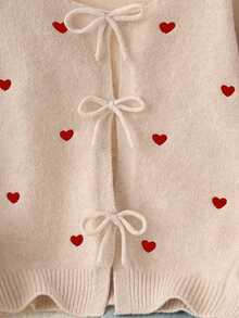 SHEIN Frenchy Women's Casual Elegant Knit Cardigan, Suitable For Autumn/Winter, Heart Embroidery, Valentine's Day Outfit - Multicolor - View 4