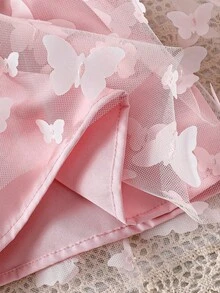 SHEIN Baby Girl Butterfly Decor Mesh Halter Neck Dress - Pink - View 6