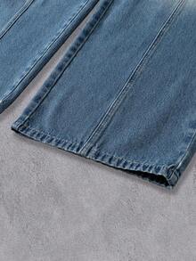 Manfinity Denimwave 男女皆宜的复古水洗宽松阔腿牛仔裤 - 中等水洗藍 - 查看 4