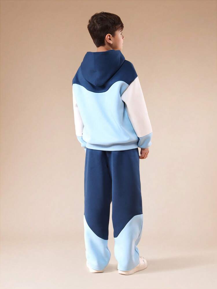 Color Block Hoodie And Sweatpants Set