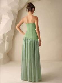 Coutiva Women's Elegant Embellished Mesh Overlay Formal Evening Gown (Heavily Embellished) - Green - View 2