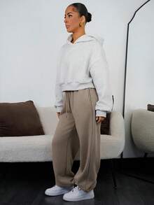 SAYEHFBABY 水洗阔腿慢跑裤，适合度假、机场休闲、夏季、毕业典礼、返校、毕业典礼、教师节等场合，也适合女性、秋季、冬季和圣诞节穿着。 - 棕色 - 查看 5