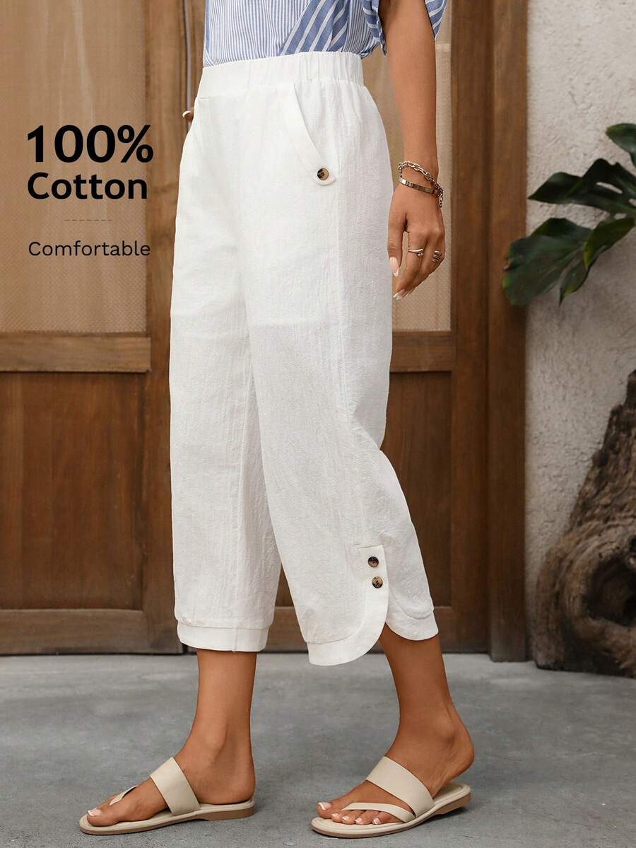 EMERY ROSE Quần dài nữ màu trơn, kiểu dáng thường ngày, đa năng cho kỳ nghỉ. - trắng - Xem 1