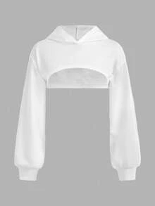 SHEIN Girlism Tween Girl Casual Cropped Textured Long Sleeve Sweatshirt For Everyday Wear,In Fall/Winter, Streetwear - White - View 6