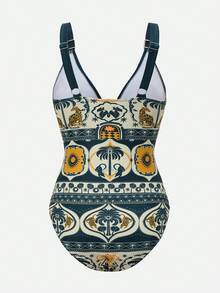 Swim Oasis 女士棕榈树印花吊带连体泳衣，配同款罩裙 - 彩色 - 查看 10