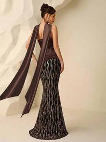 Coutiva Đầm dạ hội trang trọng đính sequin dành cho nữ - màu nâu - Xem 2