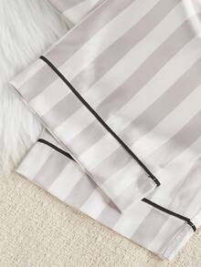 SHEIN Striped Print Faux Silk Camisole Top And Pants Women Pajama Set - Multicolor - View 3