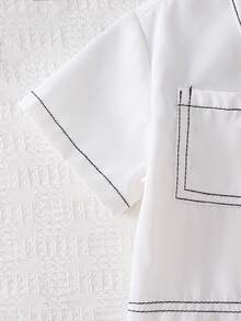SHEIN Baby Boy Girl Summer Casual White Short Sleeve Woven Shirt,City Break Letter Print Workwear Style Versatile Comfortable Top For Daily Party Holiday - White - View 6