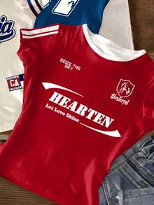 3件套少女休闲创意个性清新简约高品质加州23 07马蝴蝶结徽章五角星字母印花紧身短款T恤，舒适日常穿着，适合春、夏、秋季 - 彩色 - 查看 4