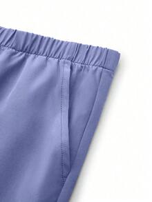 TaskEZ 医护人员工作服套装：V领短袖上衣和裤子 - 淡紫色 - 查看 4