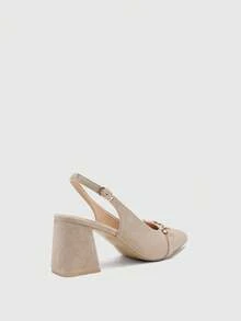CUCCOO BIZCHIC Sepatu hak tebal wanita warna burgundy, desain minimalis klasik, cocok untuk bepergian, kencan, pesta, liburan, pernikahan, Natal, dan musim semi. - Krim Aprikot - View 9