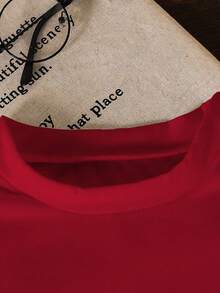 一套女童豹纹爱心图案圆领短袖红色T恤和黑色休闲裤，简约街头风，适合户外运动、日常穿着，春夏秋季，情人节适用。 - 黑色 - 查看 5