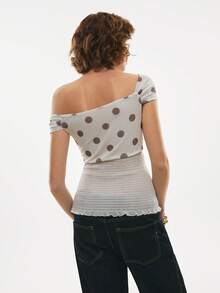 Poéselle 波点印花不对称领套头衫 - 白色 - 查看 2