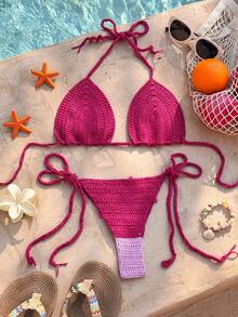 Swim Mod Women's Sexy Casual Beach Vacation Cute 3D Starfish Halter Neck Tie Cover Up - Hot Pink - View 2