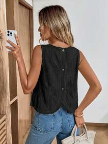 SHEIN LUNE 女士休闲条纹无袖露脐上衣 - 黑色 - 查看 1