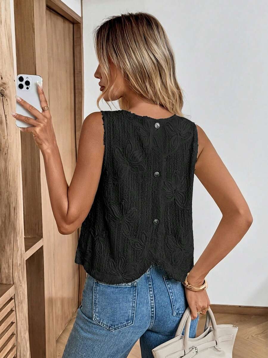 SHEIN LUNE 女士休闲条纹无袖露脐上衣 - 黑色 - 查看 1