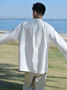 DAZY Men's Solid White Half-Placket Shirt, Spring/Summer - White - View 2