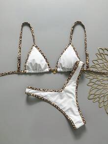 Swim Vcay 2件套女士夏季随机印花吊带细肩带金属装饰性感比基尼套装 - 彩色 - 查看 3