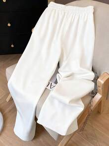 Resyla 女士时尚百搭休闲纯色运动裤 - 白色 - 查看 2