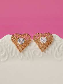 Glisma Women Hoop Earrings,Outfits,Old Money,Metallic/Texture,Gemstone,For Mom/Women/Girl/Mother,Premium,Vintage,Classy,Heart,Valentine's Day,Gift - Yellow Gold - View 4