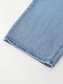 SHEIN ChillGRL 少女牛仔裤，Y2K 复古风，休闲舒适，不对称腰线设计，宽松版型，适合春、夏、秋、冬四季穿着，户外、日常、上学、通勤、派对、返校季等场合，新款上市 - 淺色水洗藍 - 查看 5