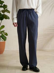 Airaco Pantalones casuales rectos, sueltos, con bolsillos y cordón en la cintura para hombres - Negro - Ver 6