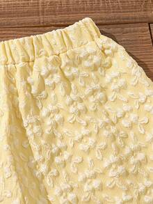 SHEIN 2件套 少女休闲纯色黄色蝴蝶结露背吊带背心和短裤套装