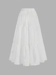 SHEIN MOD Women's Vacation Elastic Waist Solid Color Chiffon Maxi Cover Up Skirt, Seaside Vacation,Vacation Women, Holiday, Summer - White - View 5