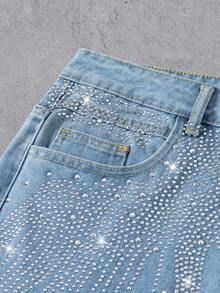 Manfinity Denimwave 时尚水钻装饰宽松直筒牛仔裤，男女皆宜 - 淺色水洗藍 - 查看 8