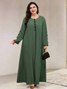 Veilorie 大码女士优雅通勤阿拉伯风格连衣裙 - 綠色 - 查看 2