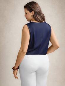 Zelara Áo vest nữ cỡ lớn màu trơn, cài một hàng khuy, kiểu dáng thường ngày, thoáng khí và thoải mái, thích hợp cho ngày Valentine thanh lịch. - Màu xanh hải quân - Xem 6