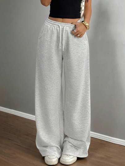 Teen Girls Casual Loose Fit Low Waist Elastic Waistband Wide Leg Sweatpants, Suitable For Spring, Summer, Autumn And Winter