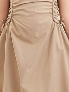 SHEIN Tween Girl Elegant Color Block Sleeveless Cinched Waist Mid-Length Dress - Black - View 3