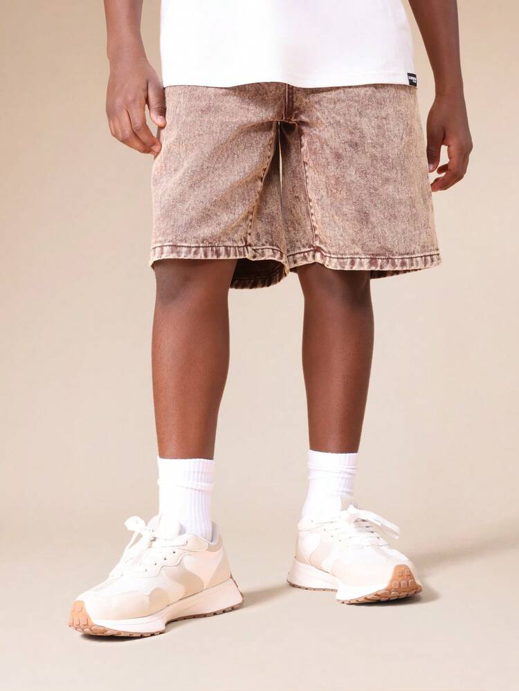 Vintage Washed Denim Shorts With Back Script