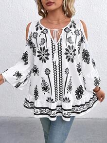 EMERY ROSE Large-Sized Woven Casual Vacation Printed Summer Shirt - White - View 4